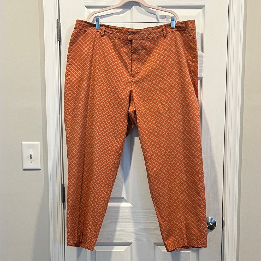Jessica London Geometric Orange Cropped Pants